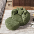 Oversized Chaise Lounge Chair Indoor with Ottoman 50.5" W x 67.0" D Round Soft Corduroy Comfy Oversized Reading Chair with 5 Pillows for Living, Reading Room - Olive Green