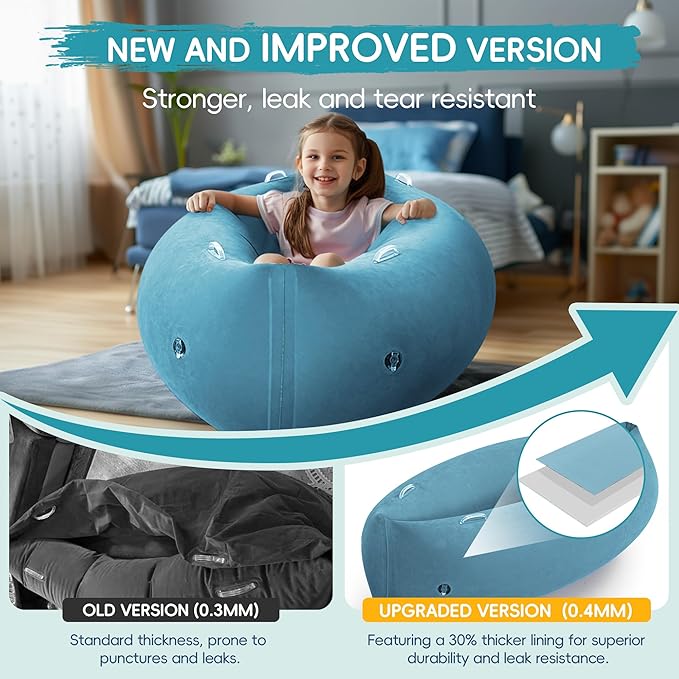 OUTREE Upgraded Sensory Chair for Kids — 60" Sensory Pod Inflatable Peapod for Children, Includes Electric Air Pump,Sensory Toys Giftfor Kids with Autism,Light Blue