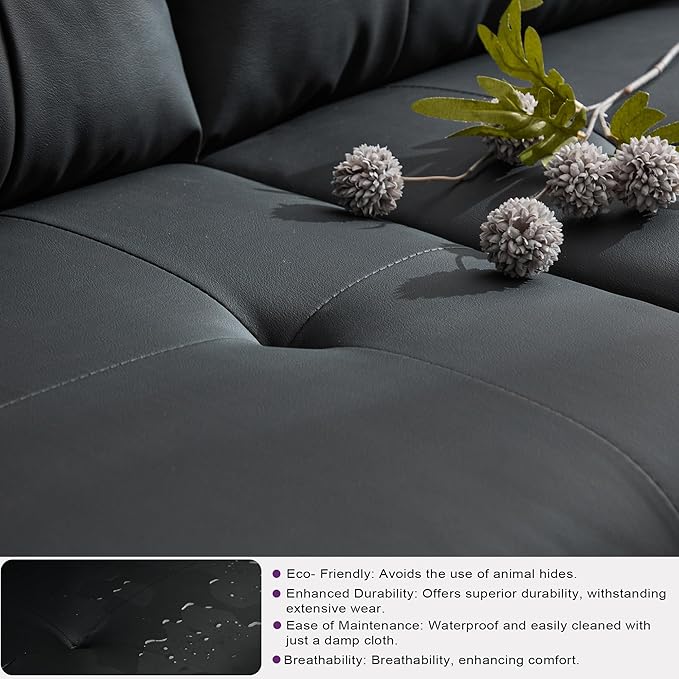 TYBOATLE Accent Chair Comfy Modern Living Room Chair Black Leather Reading Accent Chairs Tufted Mid Century Moden Arm Chair Small Salon Chair for Office Bedroom (1, Black)