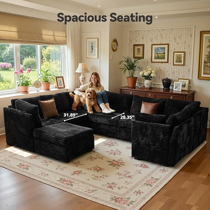 CAODOC Large 8 Seat Modular Sectional Sofa with Ottoman Seat Corduroy Sleeper Sectional Sofa Bed Oversized Convertible Modular Couch for Living Room