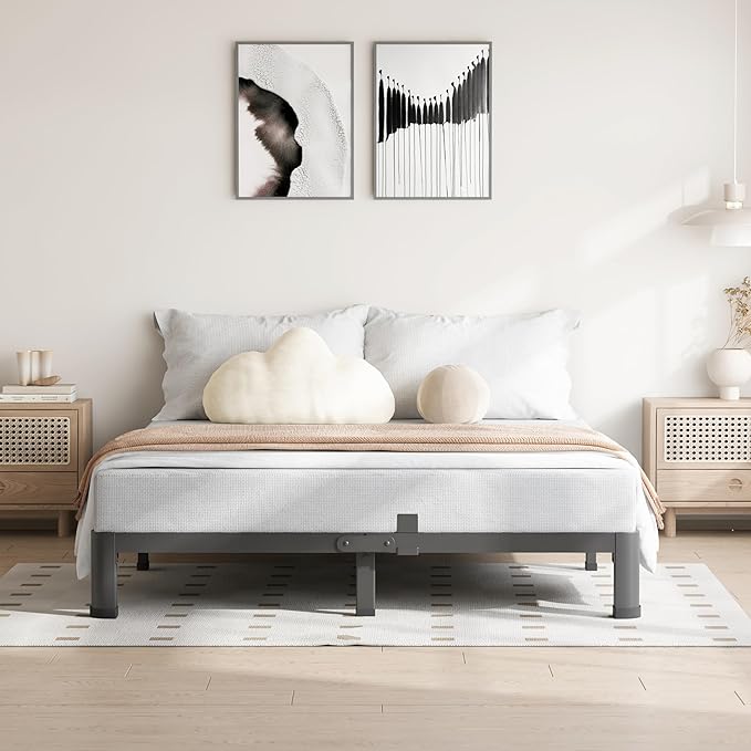VIPSHOW 4 Inch King Size Bed Frame, 3500Lbs Heavy Duty Metal Platform with Round Corner Legs Mattress Slide Stopper, Steel Slat Support No Box Spring Needed, Noise Free, Non-Slip, Easy Assembly