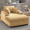 50" Oversized Indoor Chaise Lounge Chair with Ottoman & Storage, Reclining Sleeper Design, Comfy Deep Seat Corduroy Upholstered, Built-in Cup Holder, Ideal for Living Room, Bedroom, Yellow