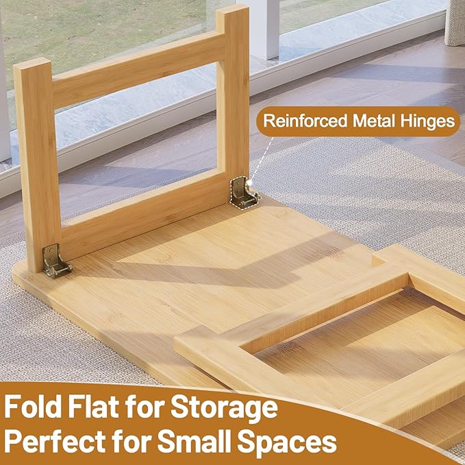 OETPJM Japanese Floor Table, Bamboo Folding Coffee Table, Portable Solid Wood Japanese Tatami Tea Table Table, No Assembly Japanese Dining Table for Sitting on The Floor, Easy Storage (Natural)