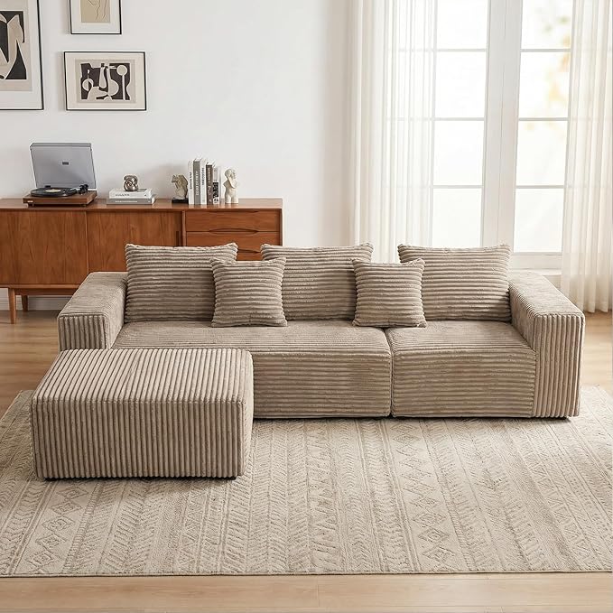 Sytopia 109" L-Shaped Cloud Couch, Boneless Modular Sectional Sofa with Deep Seat for Living Room Bedroom, Modern Floor Couch Corduroy, Comfy Sleeper Futon Sofa Bed 40D Foam Furniture, Left Facing