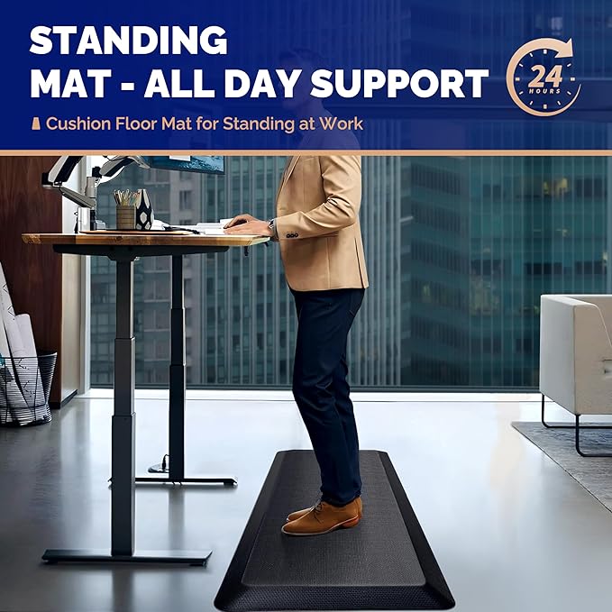 FEATOL Anti Fatigue Mat for Standing, 9/10 Extra Thick Ergonomic Standing Desk Mat, Comfort & Durable Memory Foam Standing Mat at Home,Office All Day (20" x 48", Black, 1PC)