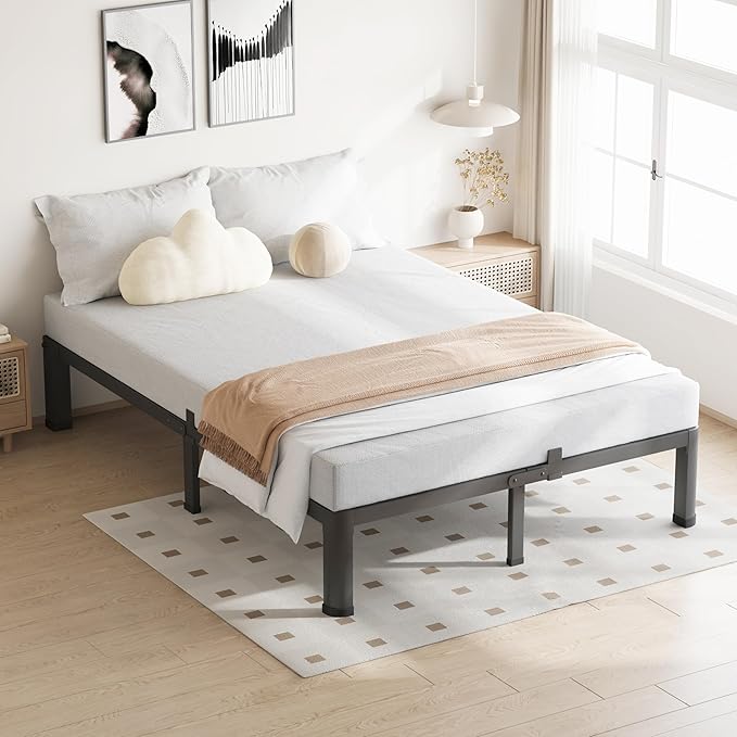 VIPSHOW 7 Inch King Size Bed Frame, 3500Lbs Heavy Duty Metal Platform with Round Corner Legs Mattress Slide Stopper, Steel Slat Support No Box Spring Needed, Noise Free, Non-Slip, Easy Assembly