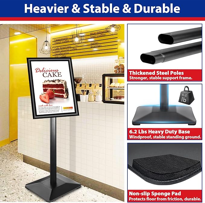 VAIIGO Sign Stand 11x17inch Pedestal Sign Holder Poster Stand 3Packs Adjustable Floor Standing Sign Holder with Heavy Duty Display Stand for Indoor Outdoor Business Store Sign Holders(Black)