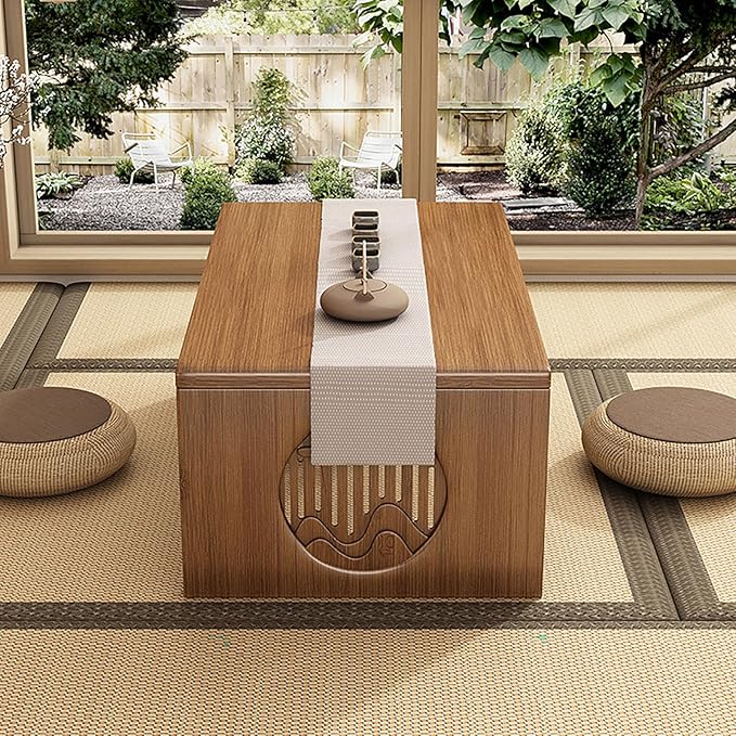 Japanese Floor Table Folding Coffee Table No Assembly, Solid Wood Small Coffee Table Meditation Table for Sitting on The Floor, Tea Room Tatami Dining, Portable & Easy Storage Compact Design
