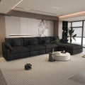 156" Cloud Couch Modular Sectional Sofa with Ottoman,L Shaped Couch,Down Filled Convertible Sofa,Cover Washable and Replaceable Couches for Living Room,Black