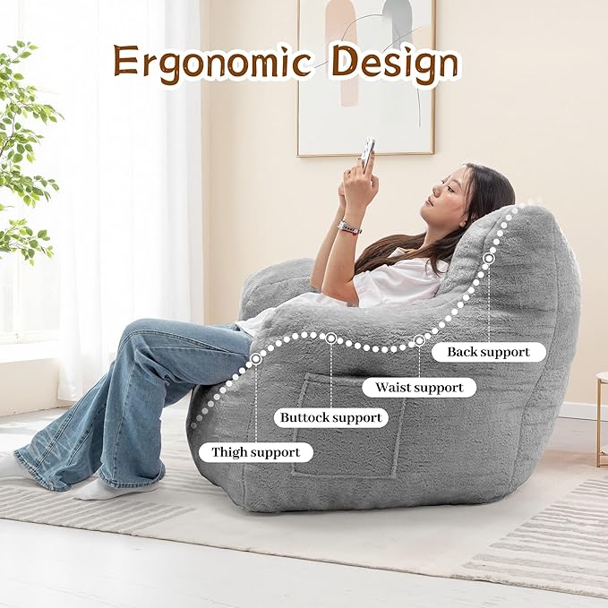 Bean Bag Chair for Adults and Kids, Small Comfy Beanbag Lounge Floor Sofa Reading Chair with Armrests, Mini Cloud Sofa for Living Room, Bedroom and Game Rooms, Plush Chair with Memory Foam