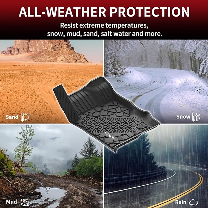 LASFIT Floor Mats for Ford Bronco 2-Door 2025 2024 2023 2022 2021(Not for Bronco Sport) All Weather TPE Custom Fit Car Floor Liners, 1st & 2nd Row, 3pcs Black
