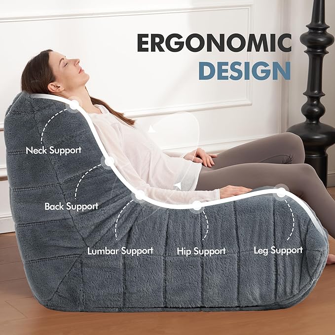 Bean Bag Chair Big Sofa Beanbag Chair for Adults Fireside Chair Bean Bag Lounger with Memory Foam Filled for Home,Apartment or Gaming Venue(Grey Plush)