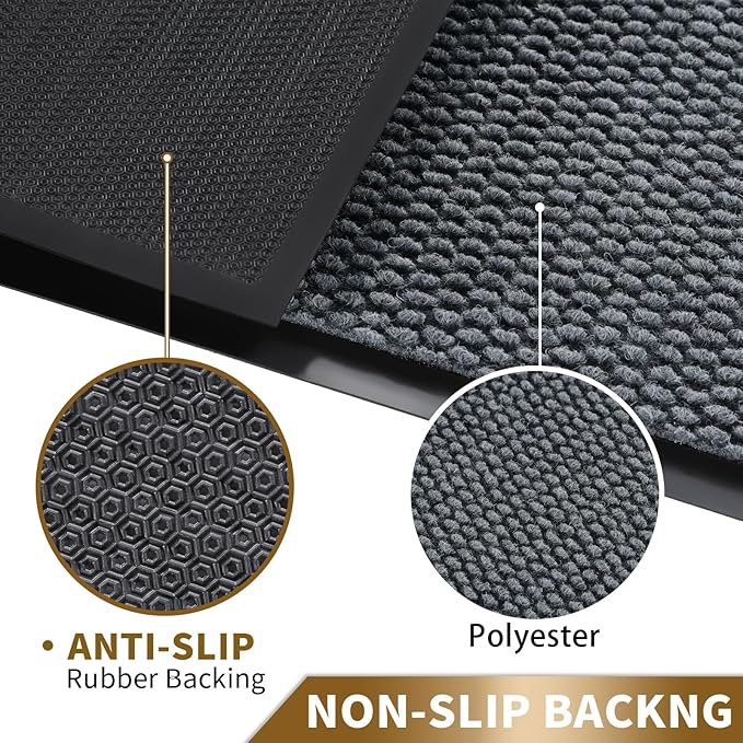 Yimobra Doormat Outdoor Indoor Entrance 36 x 17, All-Season All-Weather Front Door Mat, 100% Waterproof Welcome Matt for Floor Garage Outside Entry, Stain and Fade Resistant,Grey