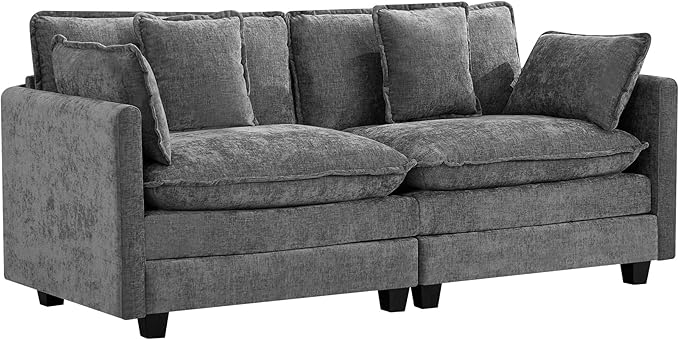 UMBFUN 2-Seater Cloud Couch, Oversized Comfy Modular Sectional Sofa with Deep Seat Cushions, Chenille Loveseat for Living Room, Apartment & Small Spaces, Grey
