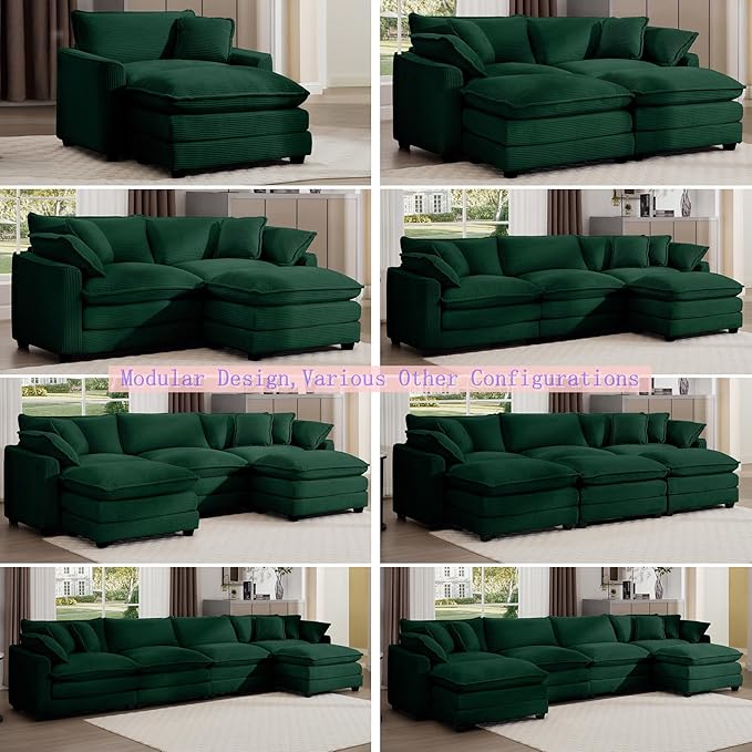 Aoowow Corduroy Large Armchair,Modern Oversized Single Sofa Chair with Throw Pillow,Deep Single Seat Cloud Sofas Couches for Living Room,Tufted Oversized Accent Arm Chair (Green, Sofa Chair)