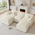 HYJT-H&K 108" U Shaped Cloud Couch Modular White Sectional Couches for Living Room, Comfy Fluffy Corduroy Oversized Cloud Sectional Couch Large 5 Seat Sectionals Sofa Set, White