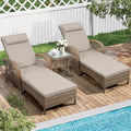 WINGTU 3 Piece Patio Chaise Lounge Set, Outdoor Patio Furniture Modern Lounge Chairs Set of 2 with Side Table & 6-Position Adjustable Backrest, Durable PE Wicker, Weather Resistant Cushions, Beige