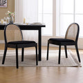 DUOMAY Mid-Century Modern Rattan Dining Chairs Set of 2, Wooden Dining Room Chair with Cane Backrest and Padded Seat, Black Sherpa Upholstered Dining Chair, Black Finish