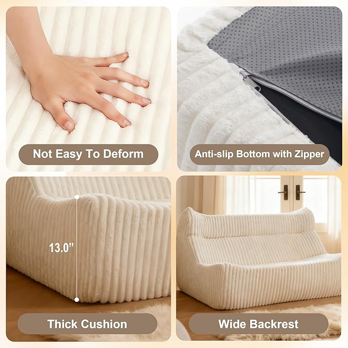 Bean Bag Chairs, Giant Bean Bag Chair for Adults, Memory Foam Lounge Chair, Comfy Lazy Floor Chair, Bean Bag Sofa for Living Room, Bedroom and Office, Loveseat Bean Bag (White)