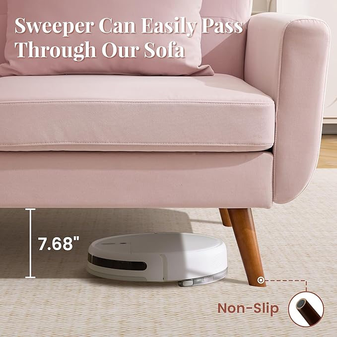 Tbfit 65" W Loveseat Sofa, Velvet Mid Century Modern Love Seat Couches for Living Room, Button Tufted Upholstered Small Couch for Bedroom, Solid and Easy to Install Love Seats Furniture, Pink