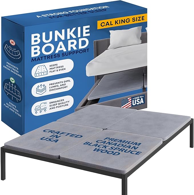Greaton, Premium 38mm Split Wood Bunkie Board for California King Size Bed Frame - 4-Piece Under Mattress Support Board, Fully Assembled, Fabric Ventilation Cover - Replaces Wooden Slats or Box Spring