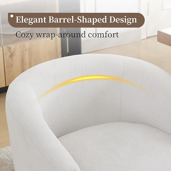 Shenyon Mid Century Modern Dining Chairs with Arms, Upholstered Linen Fabric Dining Room Chairs with Solid Wood Legs, Comfy Barrel Accent Chairs for Dining Room, Living Room, or Cafe,Beige