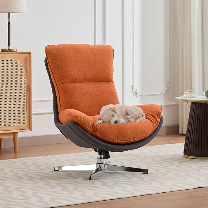 LukeAlon Linen Swivel Lounge Chairs Set of 2, Upholstered High Back Accent Chairs with Metal Base Comfy Recliner Chair Modern Single Sofa Chair for Living Room Office, Orange