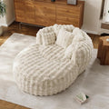 55" W Oversized Round Chaise Lounge Chair with Ottoman Indoor Boneless Faux Fur Plush Fluffy Circle Couch Soft Comfy Cozy Cloud Reading Chair for Living Room, Playroom, Bedroom - Beige White