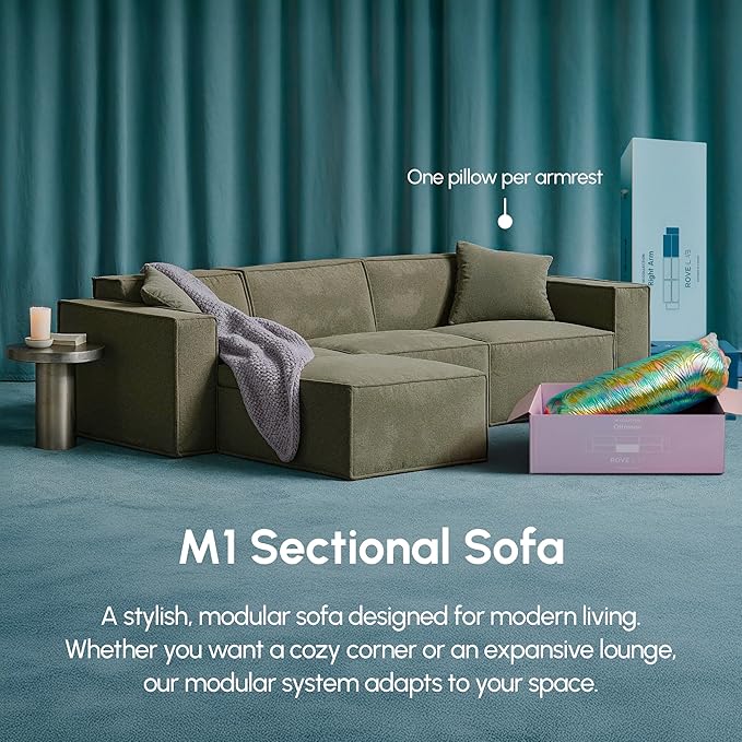 ROVE LAB M1 Modular Sectional Sofa with Ottoman, Sofa in a Box, Pet Friendly Modular Couch, Spill-Resistant,Sustainable, Stylish, Modern Sectional Couch for Living Room with SmartFoam Comfort