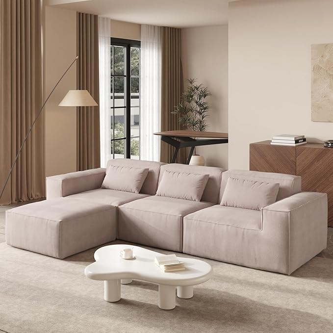 JACH L-Shaped Cloud Sectional Couch, 118" Huge Plus Modular Couch, Modern Comfy Cloud Fleece Couches with Reversible Chaise Ottoman, Sofas Furniture for Living Room, Office, Apartment, Brown