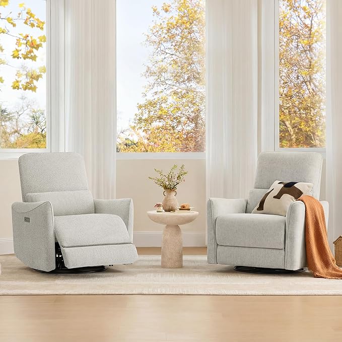CHITA Oversized Power Recliner Chair Swivel Glider for Big and Tall, FSC Certified Living Room Nursery Rocking Chair with Lumbar Support, Dove Grey