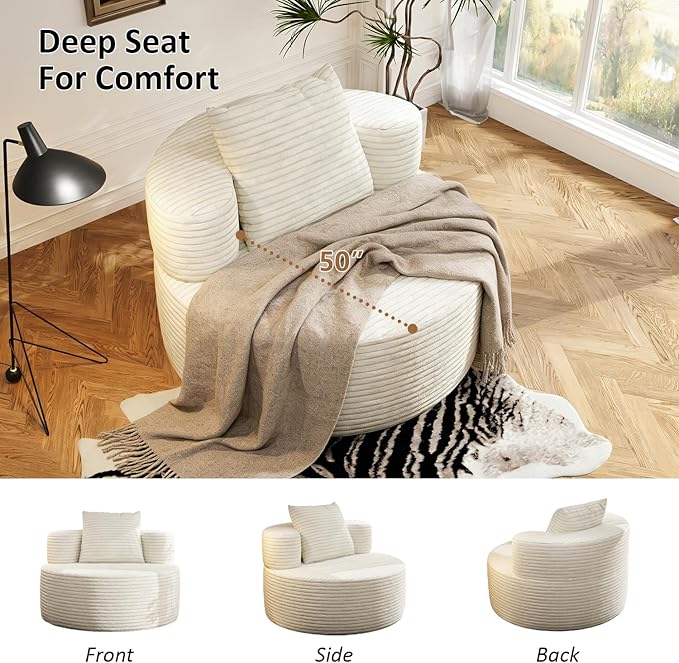 Giant Bean Bag Chair Oversized for Living Room Round Boneless Chair Corduroy Chaise Lounge for Adults Memory Foam Big Accent Sofa Lounge Floor Sofa for Gaming Reading Relax No Assembly Required