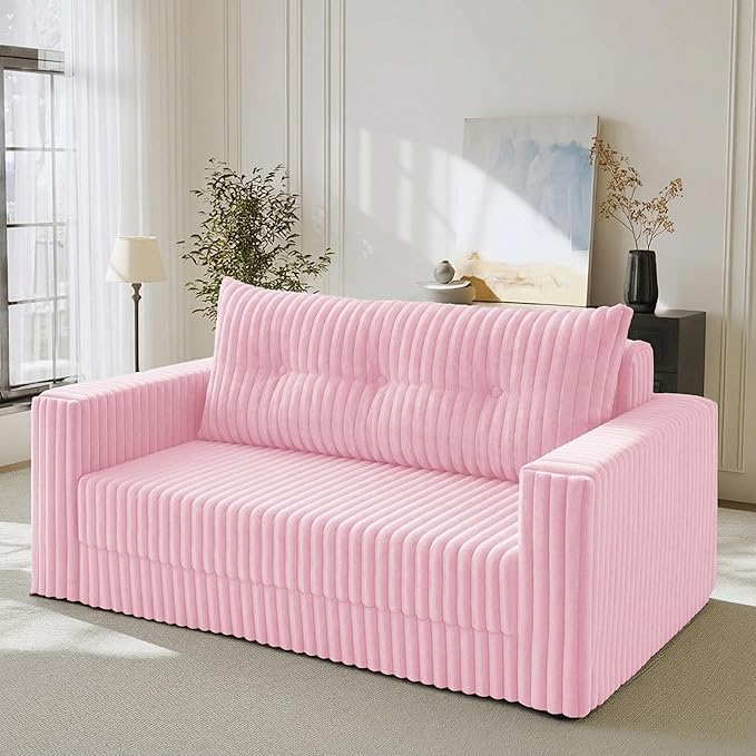 HABUTWAY Folding Sofa Bed, 2 in 1 Convertible Sleeper Chair with Pillow, Portable Fold Out Chair Bed with Armrest, Comfy Floor Couch, Lazy Sofa for Living Room Bedroom Dorm Home Office, Pink
