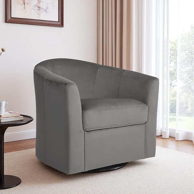 DREAMSIDEA Swivel Accent Chair, Upholstered Velvet Barrel Armchair, Modern Round Single Sofa Seating Comfy Reading Corner Chairs for Living Room Bedroom, Fully Assembled (Velvet Grey, Set of 2)