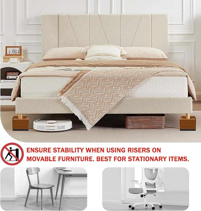 ANNKUT Furniture Risers 4 Inch, Heavy Duty Furniture Elevator in Heights of 1.5, 3 or 4 Inch， Rectangle Raising Blocks for Bed, Couch, Desk, Sofa, Tables,Support Up to 1,300 Lbs (4 Pack-Brown)