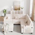90 Inch Sectional Sleeper Sofa with Deep Seat, White Cloud Modular Couch with Storage Ottoman & USB Ports, Convertible U-Shape L-Shape Sectional for Living Room (White, 5 Seat + 1 Ottoman)