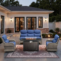 HUMMUH 4 Pieces Patio Furniture Set with Fire Pit High Back Outdoor Furniture Set 6-inch Cushions Wicker Patio Swivel Rocker Chairs for Balcony Garden,Lawn,Deck