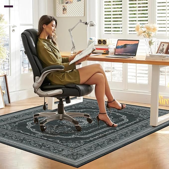 Mymeely Office Chair Rug for Hardwood Floor, 50"x60" Computer Gaming Mat, Low Pile Desk Chair Mat for Rolling Chairs, Floor Protector Rug Hard Floors, Anti-Slip Wood/Tile Protection Mat
