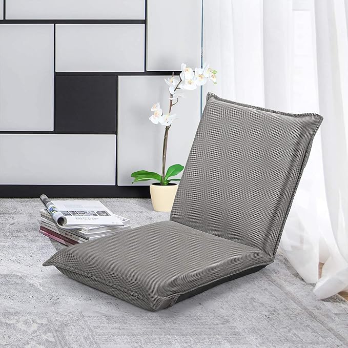 BestComfort Folding Floor Chair 6-Position Adjustable Meditation Video Gaming with Back Support for Reading TV Watching, Portable Seat Lounge Sofa Kids Teens Adult, Grey (65605)