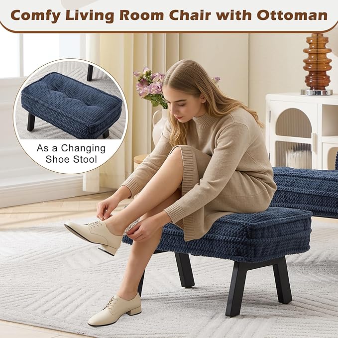 ANJ Accent Chair with Ottoman Adjustable Backrest, Living Room Chair Tufted Upholstered Lounge Chair with Footrest Set, Modern Chair Cozy Reclining Chair for Reading Room Bedroom