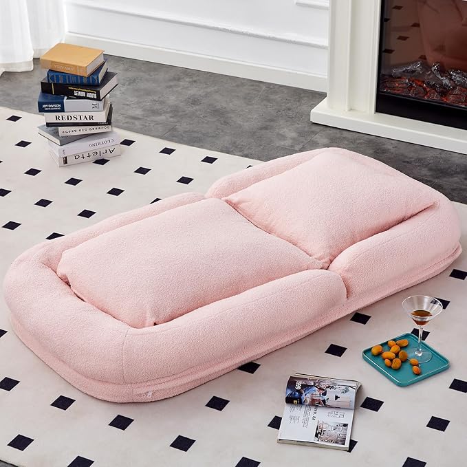 Comfortable Pink Folding Sofa Chair - Features 5 Adjustable Positions for Relaxation, Gaming, and Meditation Bliss!