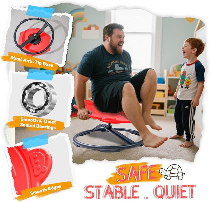 Oranmew Turtle Spinning Chair for Autistic Kids – Sensory Spinning Toy, Spin Chair for Kids Autism, Sensory Swivel Seat for Balance, Coordination, Focus & ADHD Support, Autism Sensory Products (Red)