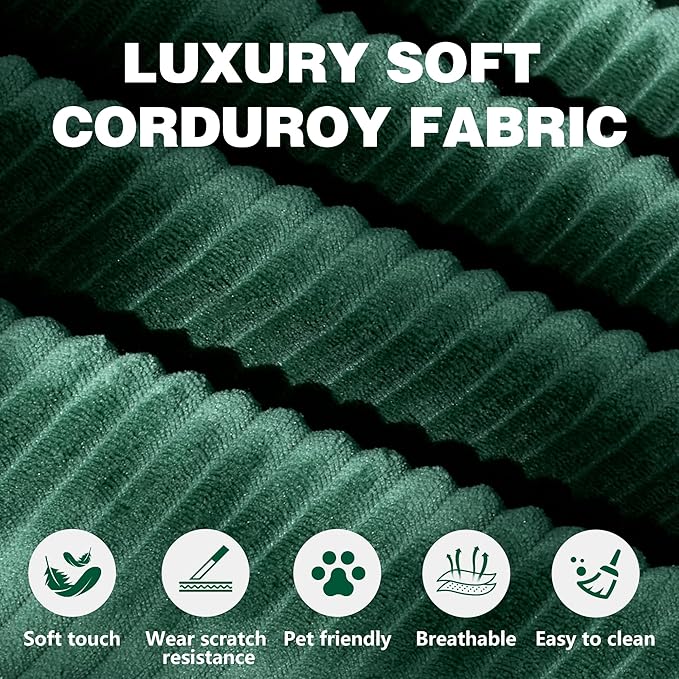 LIAROO 78.8" Convertible Sofa Bed -Compression Sofa with Corduroy Fabric - with Armrests and Backrest - Modular Sectional for Living Room, Bedroom, Studio - Compression Sofa in Box (Emerald Green)