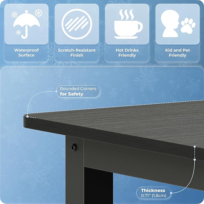 43" Home Office Desk Modern Computer Desk 43.3x23.6x29.5 inches PC Table with Thicken Frame Industrial Style Sturdy Metal Frame Furniture for Writing Gaming Black+Black