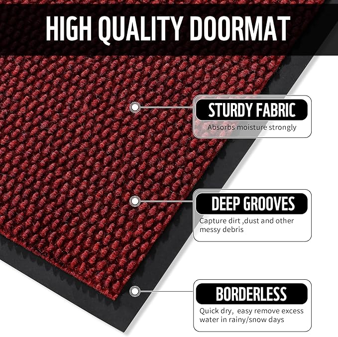 Yimobra Doormat Outdoor Indoor Entrance 47 x 32, All-Season All-Weather Front Door Mat, 100% Waterproof Welcome Matt for Floor Garage Outside Entry, Stain and Fade Resistant,Black Red