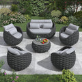 Erotr 6-Piece Alumunim Outdoor Seating Set: All-Weather Patio Accent Furniture Sofa Set, Hand Woven Rope, No Assembly, Modern Garden Lounge Conversation Set for Backyard Deck Porch Poolside Hotel