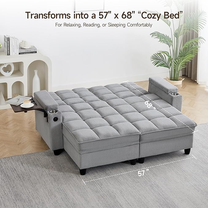 70.9" Chaise Lounge Chair Indoor, Oversized Boucle Upholstered Sofa Bed, Adjustable Backrest Deep Seat Reading Chair, Sofas Couches for Living Room with Storage, Cup Holders and 360° Swivel Side Table