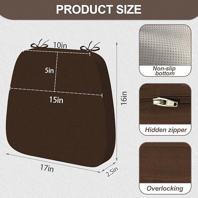 17'' x 16'' x 2.5"Thick Chair Cushions for Dining Chairs, 4 Pack WaterProof Easy Clean Kitchen Chair Pads with Ties and Non-Slip Backing - 30D High Elastic Foam Soft Kitchen Chair Cushions