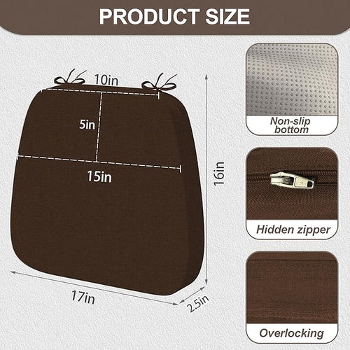 17'' x 16'' x 2.5"Thick Chair Cushions for Dining Chairs, 6 Pack WaterProof Easy Clean Kitchen Chair Pads with Ties and Non-Slip Backing - 30D High Elastic Foam Soft Kitchen Chair Cushions