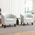 DREAMSIDEA Accent Barrel Chair, Upholstered Faux Leather Club Chair with Nailed Trim, Comfy Reading Armchair for Living Room Bedroom Reception Room Office (White, Set of 2)